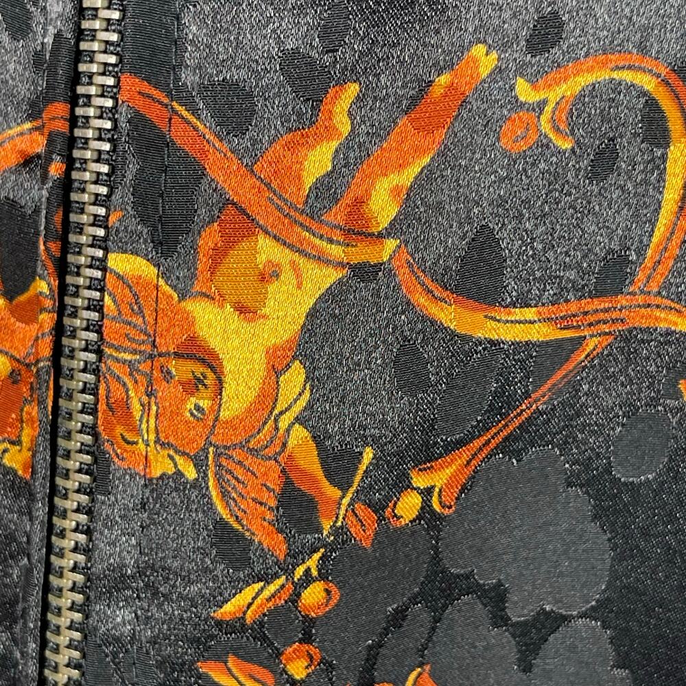 Vintage 80's GDP Too Satin Jacket Women One Size Black Jacquard Sun Moon Cherubs - Picture 4 of 8